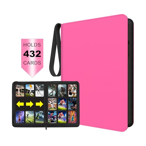 Comnge 9 Pocket Pink Card Binder - Holds 432 Cards, 24 Double-Sided Clear Pages, Premium Zippered Cute Card Album Folder Compatible with Card Sleeves, Perfect for Sports MTG Game Card Collections(Pink) - Image 1