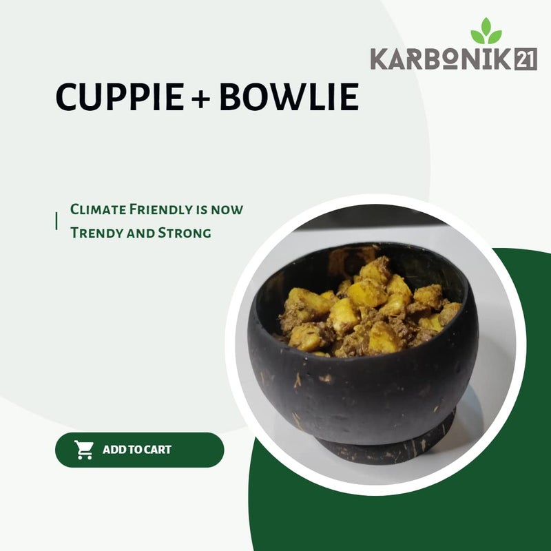 KARBONIK21 Cuppie + bowlie (Set of 2) | Coconut Shell Cups & Bowls | Eco-Friendly Cup & Bowl | 2 Set of Cup + Bowl (Natural one Size & Large) - Image 2