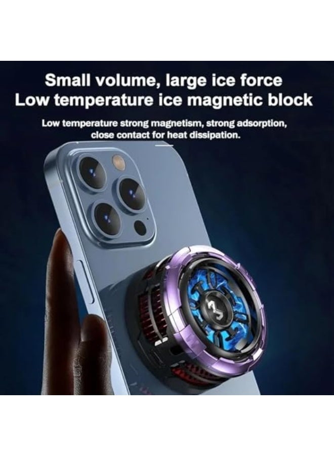 Memo Mobile Phone Radiator, Magnetic Cell Phone Cooler with AI Smart Temperature Control, RGB Cooling Fan for iPhone/Android/Tablet, Wireless Charging Magnetic Back Clip for Removable Grip (Purple) - Image 2