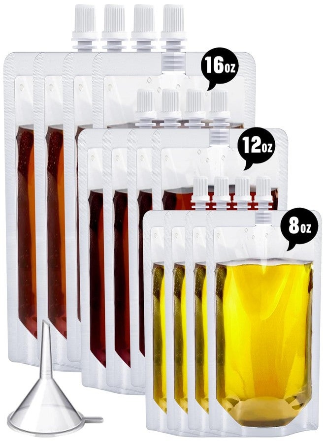 Vignee Plastic Flasks-Reusable Drink Bags,Juice Travel Bags Leak-Proof, BPA-Free for Outdoor Sports, Concerts,Travel Events /8OZ-12OZ- 16OZ,12PCS - Image 1