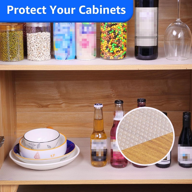 PaBUSIOr Clear Shelf Liners for Kitchen Cabinets: 19.8" Wide Large Waterproof Under Sink Mat - 19.8" x 288" Translucent Non-Adhesive Easy to Cut Cabinet Drawer Liner for Pantry - Image 2