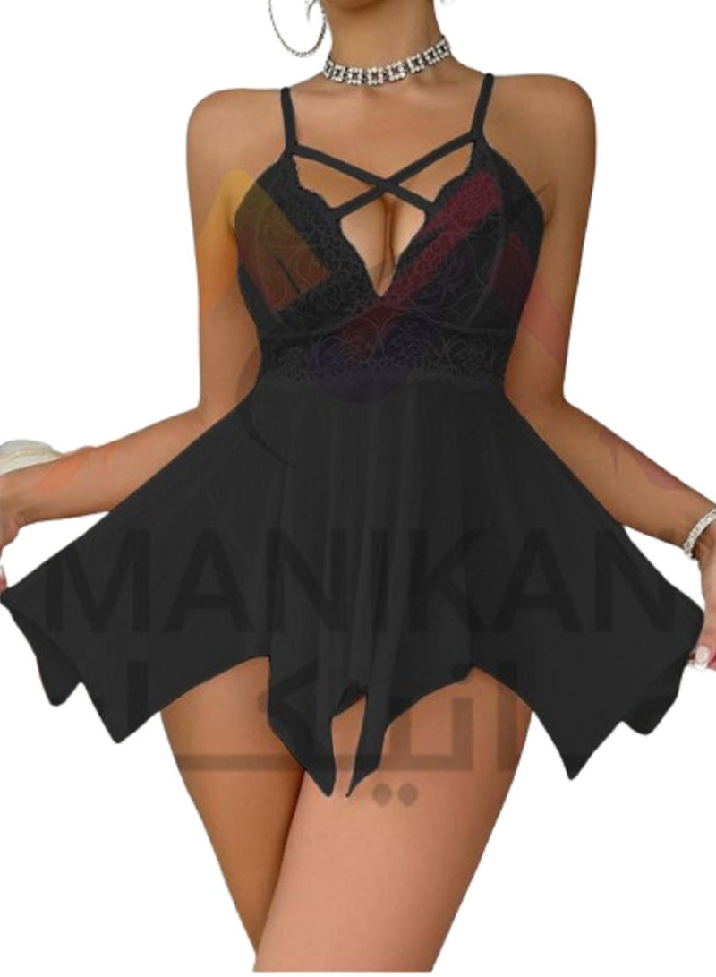 Women's Babydoll Short with Lace Detailing Adjustable Straps and Chest Straps 