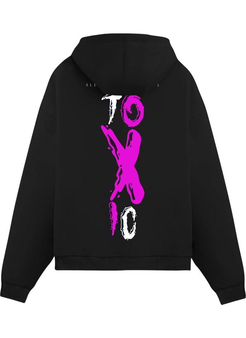 Alex Rosen Printed Black Unisex Oversize Fit Cotton Hooded Sweatshirt  - Image 1