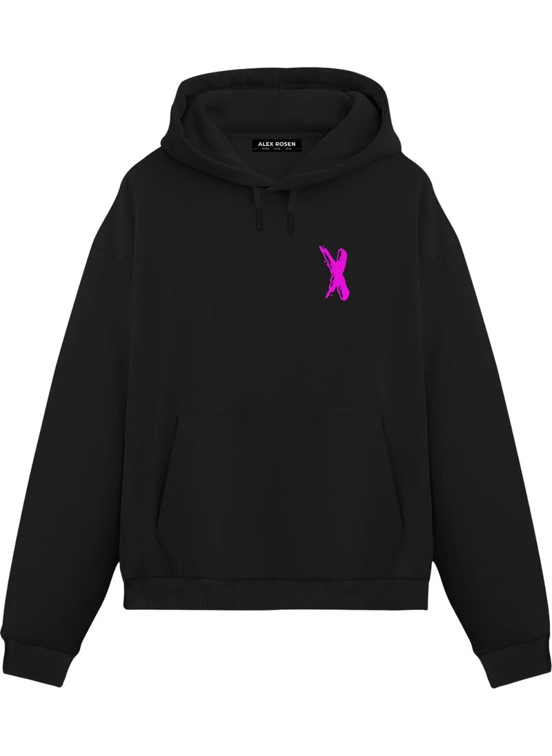 Alex Rosen Printed Black Unisex Oversize Fit Cotton Hooded Sweatshirt  - Image 2