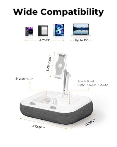 SupeDesk Laptop Lap Desk, Adjustable iPad Holder for Bed, 360° Swivel Tablet Arm, Laptop Desk with Mouse Pad, Snack Bowl & Cup Holder, Fits 4.7–13” Tablets & 15” Laptop - Image 3