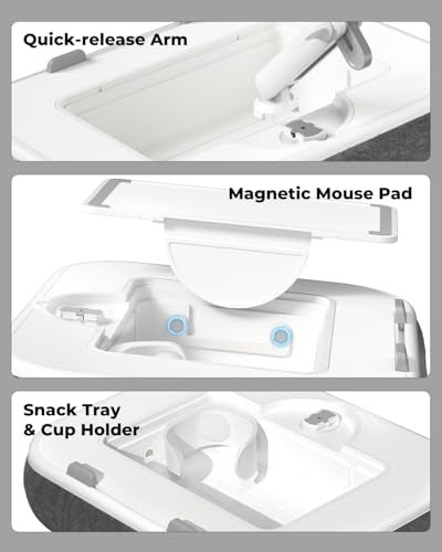 SupeDesk Laptop Lap Desk, Adjustable iPad Holder for Bed, 360° Swivel Tablet Arm, Laptop Desk with Mouse Pad, Snack Bowl & Cup Holder, Fits 4.7–13” Tablets & 15” Laptop - Image 4