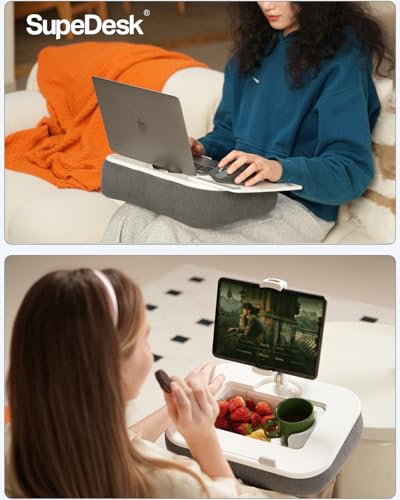 SupeDesk Laptop Lap Desk, Adjustable iPad Holder for Bed, 360° Swivel Tablet Arm, Laptop Desk with Mouse Pad, Snack Bowl & Cup Holder, Fits 4.7–13” Tablets & 15” Laptop - Image 2