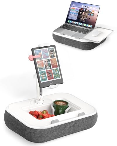 SupeDesk Laptop Lap Desk, Adjustable iPad Holder for Bed, 360° Swivel Tablet Arm, Laptop Desk with Mouse Pad, Snack Bowl & Cup Holder, Fits 4.7–13” Tablets & 15” Laptop - Image 1