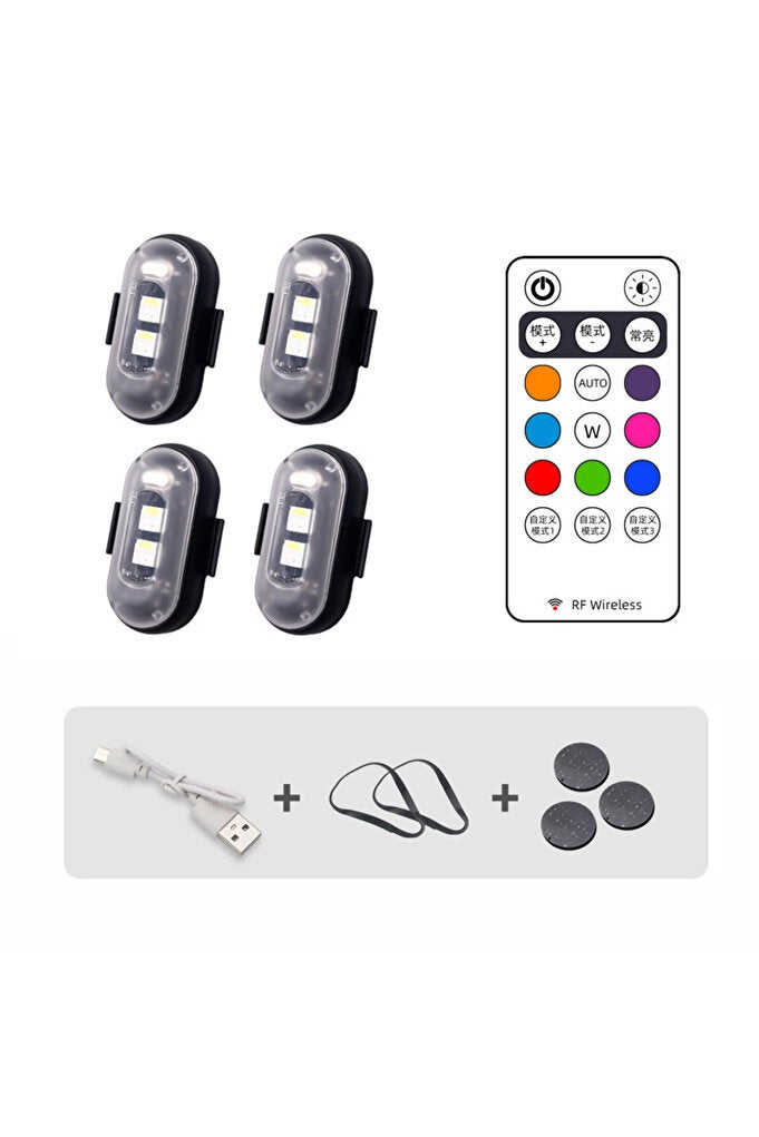 ريحني 4 قطع، إضاءة LED RGB للطائرات، أضواء الدراجات النارية، وضعية فلاش LED، إضاءة لاسلكية، طائرة هواء - Image 1