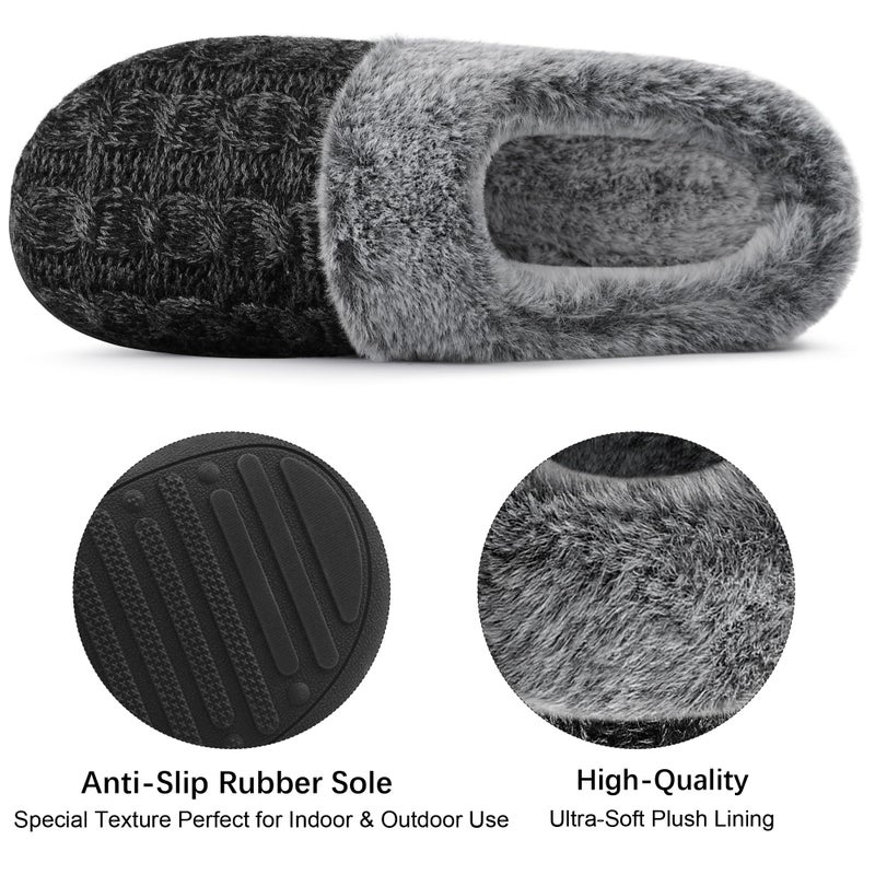 shoeslocker Womens Memory Foam Fuzzy Slippers Knitted House Slippers for Women Comfy Slip-On Warm House Shoes, black size 8 - Image 5