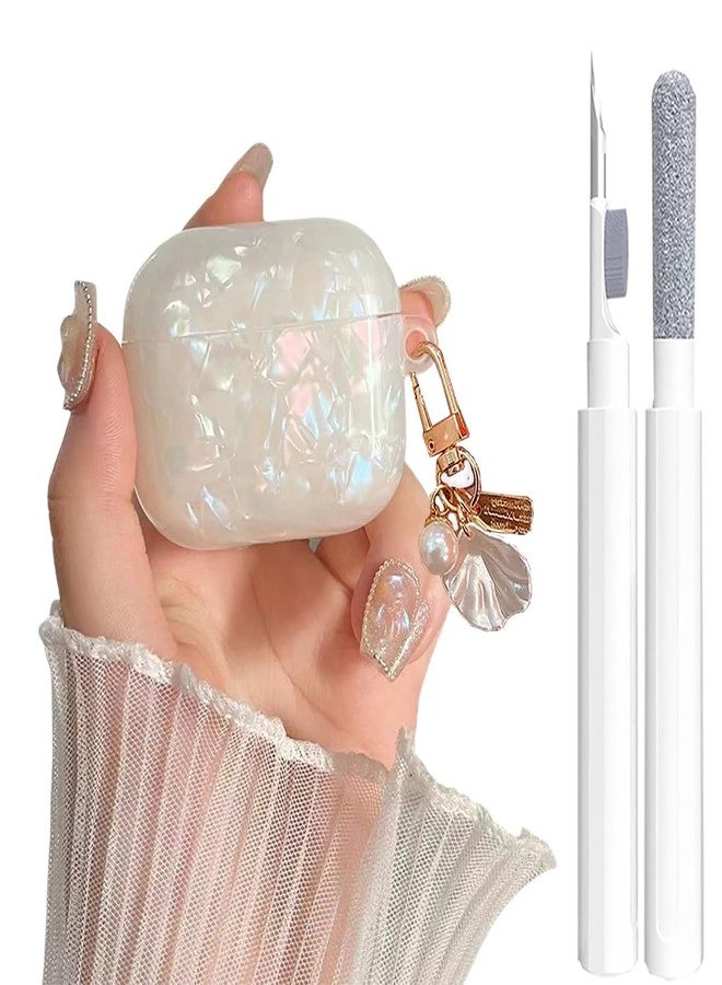 OTOPO Cute Case for Airpods 4 Gen Cover Girl Women with Cleaner Pen, Shell Pattern Airpods iPod 4 Generation Cover Protective Skin with Luxury Pearl Keychain, Colorful - Image 1