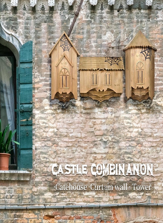 Capruzad Wooden Castle Bat House with Gatehouse/Tower/Curtain Wall Design, Large Ventilated 2/3 Chamber Bat Box, Ideal for Outdoor Bat Attraction, Easy to Hang (Brown, Curtain Wall - 2 Chamber) - Image 2