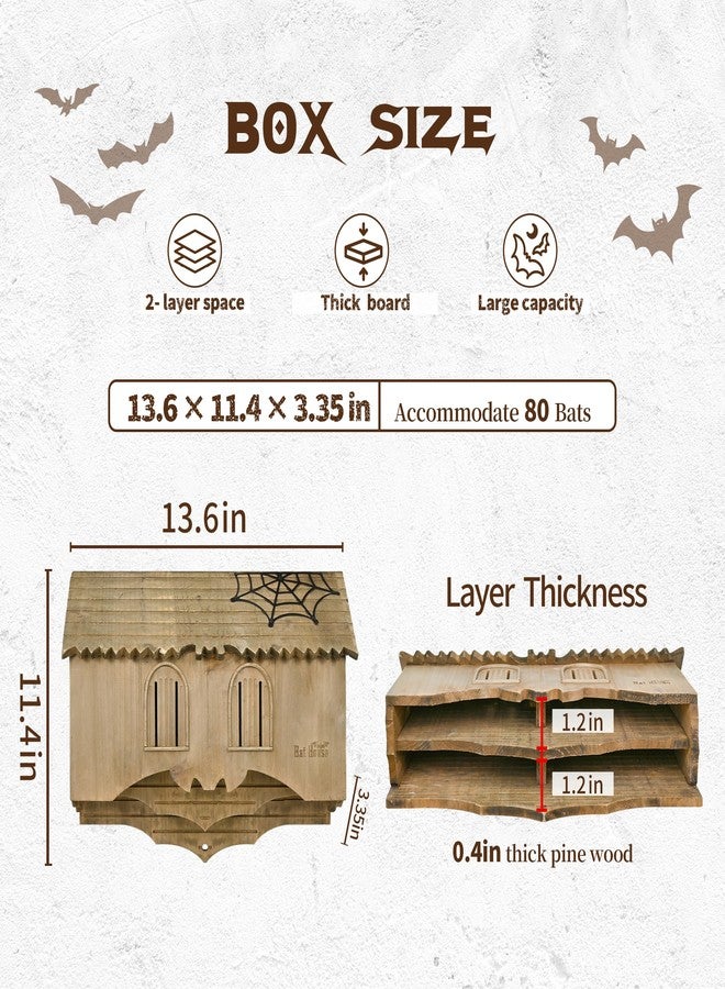 Capruzad Wooden Castle Bat House with Gatehouse/Tower/Curtain Wall Design, Large Ventilated 2/3 Chamber Bat Box, Ideal for Outdoor Bat Attraction, Easy to Hang (Brown, Curtain Wall - 2 Chamber) - Image 5