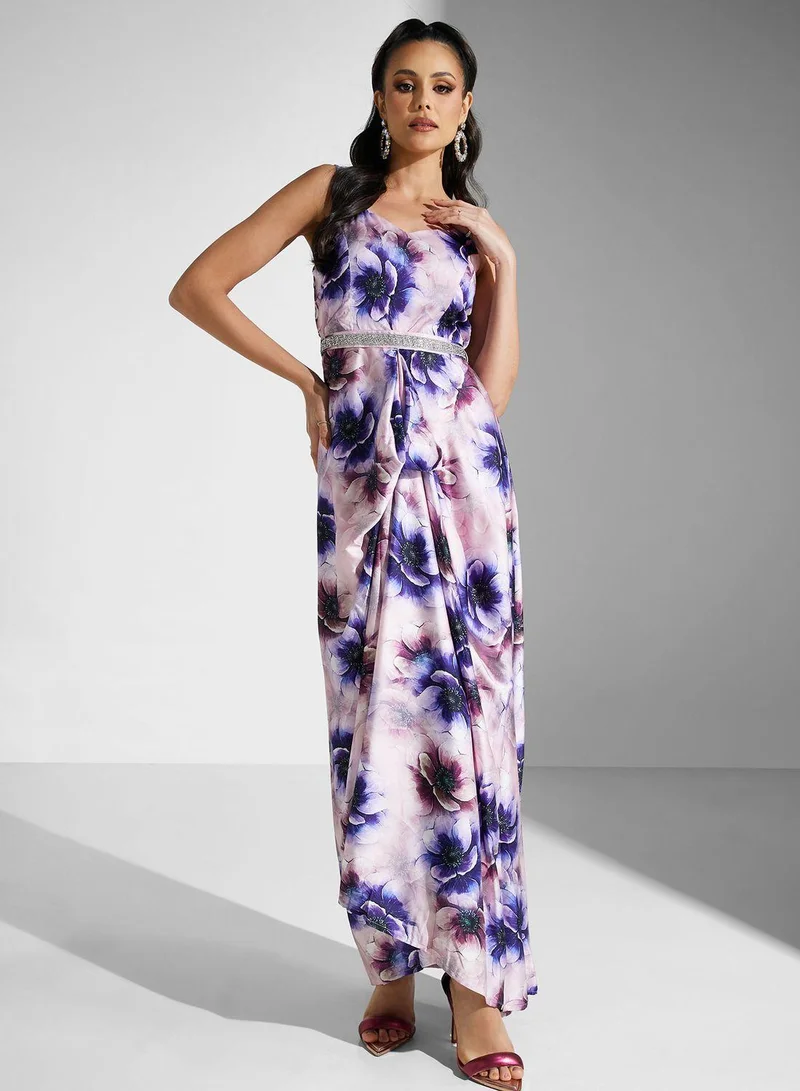 Golden Apple Floral Print Maxi Dress