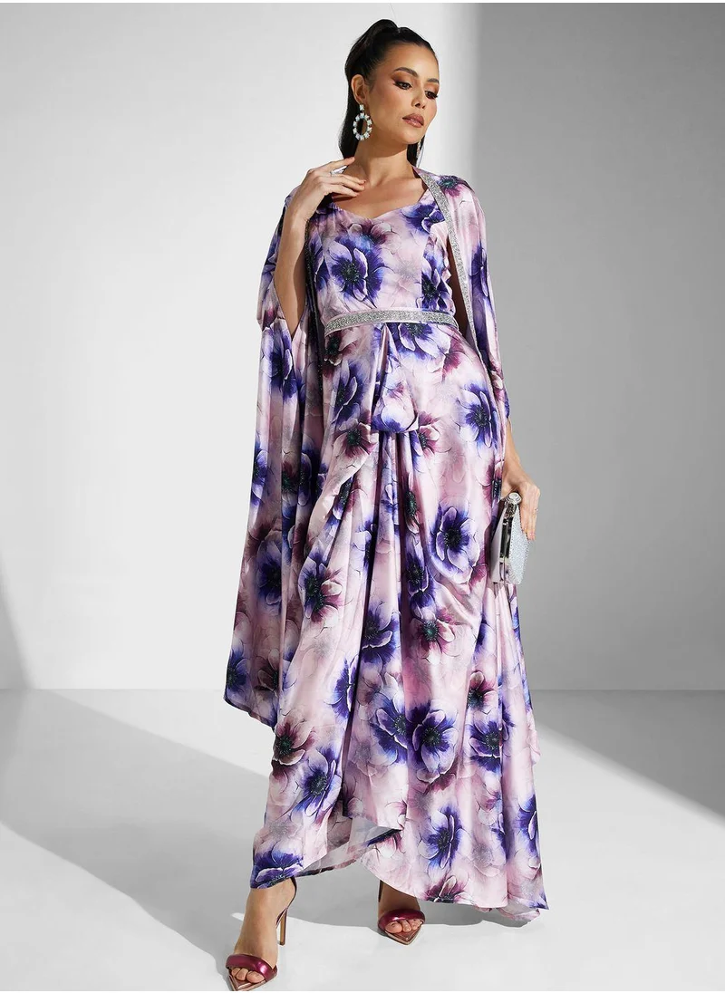 Golden Apple Floral Print 2Pcs Dress