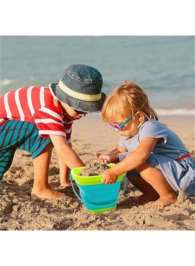 HOOKOR Beach Pails Sand Buckets and Sand Shovels Set for Kids,Summer Beach Toys for Outdoor,Foldable Bucket Portable Silicone Pail for Kids Beach Play, 2L, 3PCS - Image 2