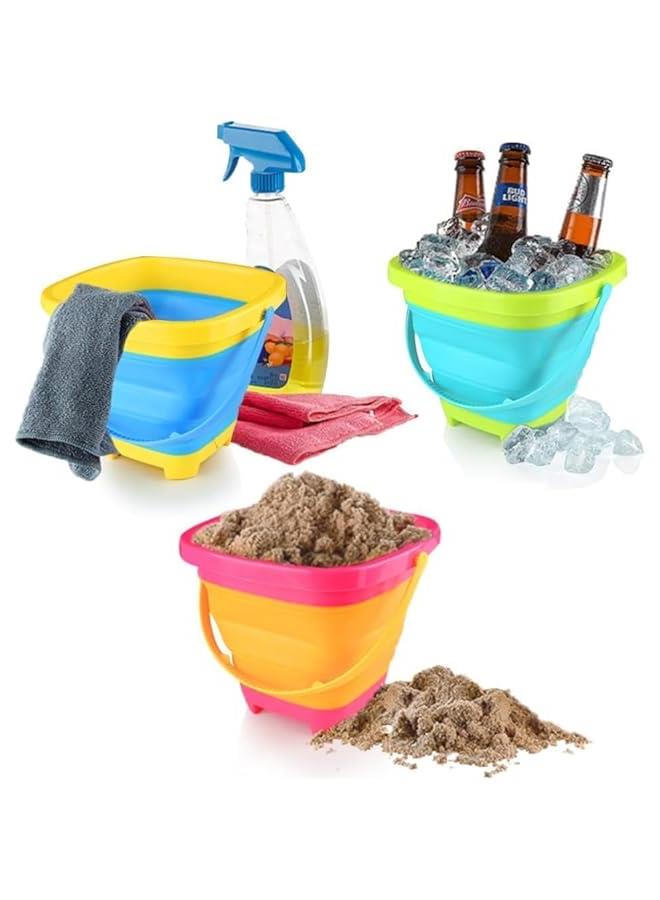 HOOKOR Beach Pails Sand Buckets and Sand Shovels Set for Kids,Summer Beach Toys for Outdoor,Foldable Bucket Portable Silicone Pail for Kids Beach Play, 2L, 3PCS - Image 4