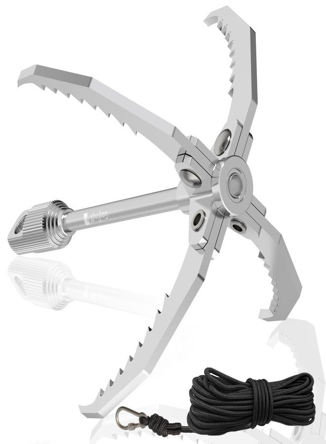 GanFindX PRO Grappling Hook W / 65 FT Rope, Heavy Duty | Folding 4-Claw Survival Claw, Multi-Purpose SUS Sawtooth Hook for Outdoor Camping Hiking Tree Rock Mountain Climbing (Aluminum-Rear Circle) - Image 1