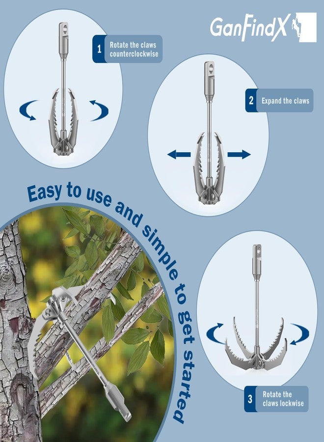 GanFindX PRO Grappling Hook W / 65 FT Rope, Heavy Duty | Folding 4-Claw Survival Claw, Multi-Purpose SUS Sawtooth Hook for Outdoor Camping Hiking Tree Rock Mountain Climbing (Aluminum-Rear Circle) - Image 5