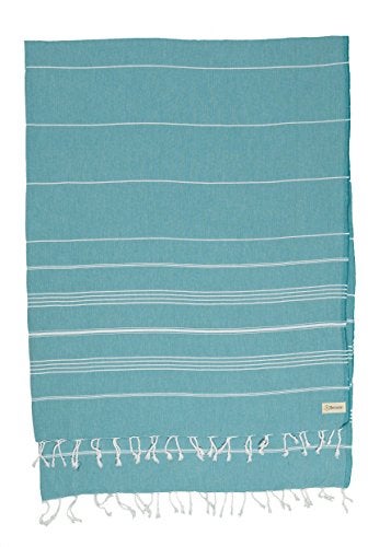 Bersuse Towels Anatolia XL Beach Blanket Throw Blanket Turkish Towel 100% Cotton Extra-Large Quick-Dry Lightweight Premium Peshtemal Towel - 61x82 Inches, Aqua - Image 1