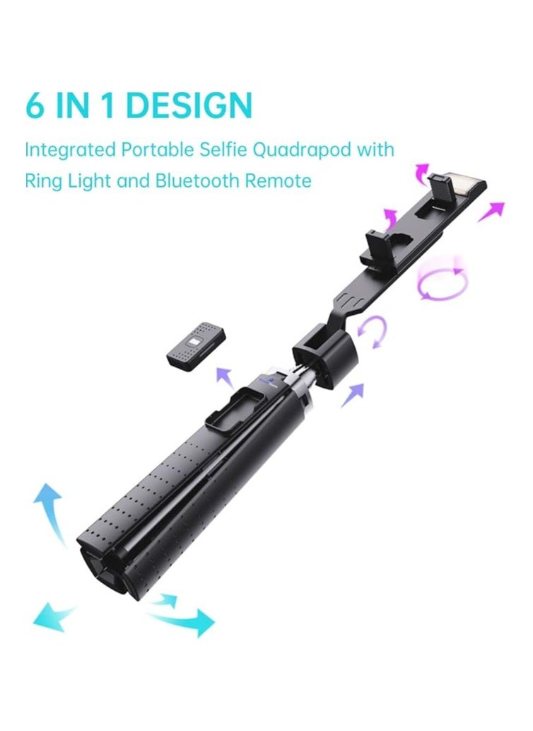 Generic - Lighted Selfie Stick Stand Lightweight 7oz Wireless Bluetooth Remote Patented Ultra Stable 4 Legs 3 Onboard Light Modes Compatible with iPhone And Android Black - Image 1