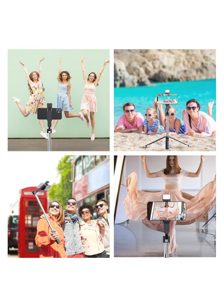 Generic - Lighted Selfie Stick Stand Lightweight 7oz Wireless Bluetooth Remote Patented Ultra Stable 4 Legs 3 Onboard Light Modes Compatible with iPhone And Android Black - Image 1
