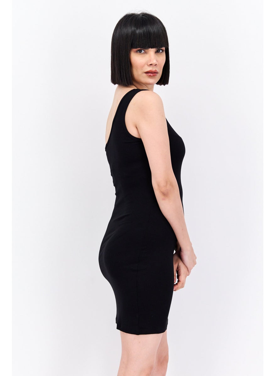 Women Asymmetrical Neck Sleeveless Textured Bodycon Dress, Black - pzsku/ZAF2E085CBB31ED096D25Z/45/_/1737642274/ea56871b-a410-42f6-bbcb-f33de907d6c6