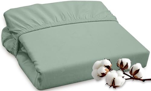 ROYALE LINENS 300 Thread Count 100% Long Staple Combed Cotton Fitted Sheet Queen - Super Soft Deep Pocket Bottom Sheet - Fitted Sheets Only - Elastic Sheets (Queen, Sage Green) - Image 1