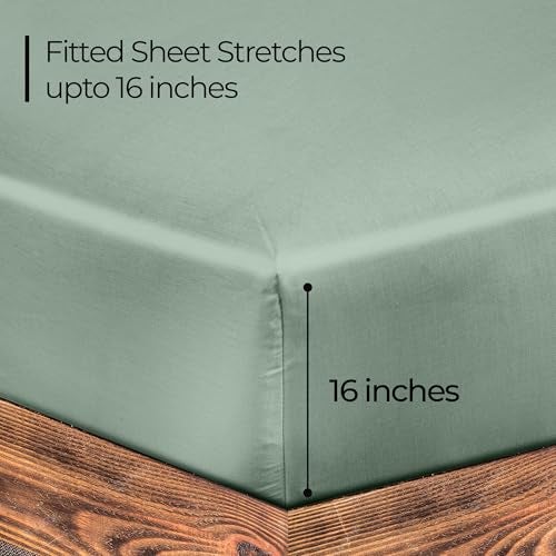 ROYALE LINENS 300 Thread Count 100% Long Staple Combed Cotton Fitted Sheet Queen - Super Soft Deep Pocket Bottom Sheet - Fitted Sheets Only - Elastic Sheets (Queen, Sage Green) - Image 2