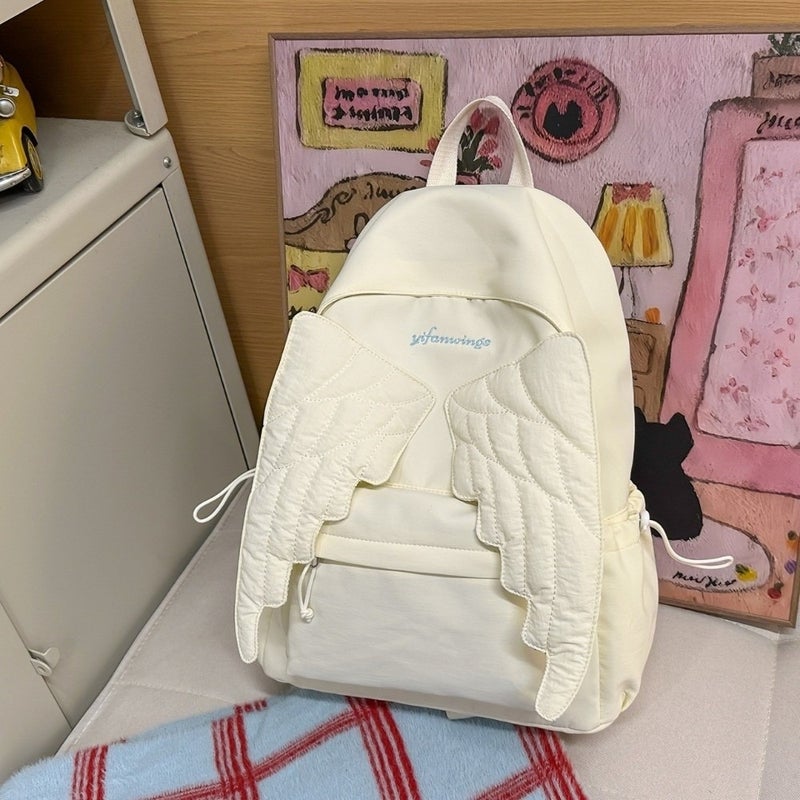 Versatile Angel Wing Backpack Solid Color Y2k Style Nylon Backpack Lightweight Embroidered Pattern Shoulder Bag - Image 1