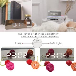 ECOSPIT CONTAINER ECOSPIT CONTAINER Table Alarm Clock Calendar Snooze with Automatic Sensor Light Smart Battery Operated Date and Temperature Students Loud Study Table Watch Home and Office Silver Mirror  - Image 4