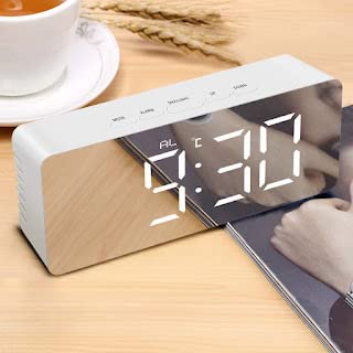 ECOSPIT CONTAINER ECOSPIT CONTAINER Table Alarm Clock Calendar Snooze with Automatic Sensor Light Smart Battery Operated Date and Temperature Students Loud Study Table Watch Home and Office Silver Mirror  - Image 1