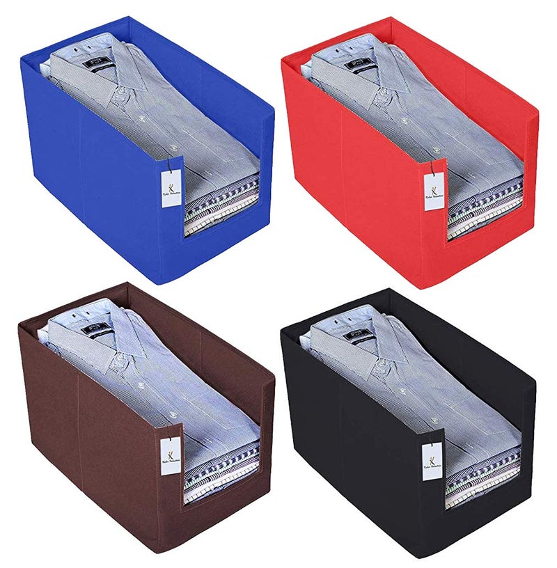 Kuber Industries 6 Piece Non Woven Shirt Stacker Wardrobe Organizer Set Black Brown Maroon BlueCTKTC031863 - Image 1