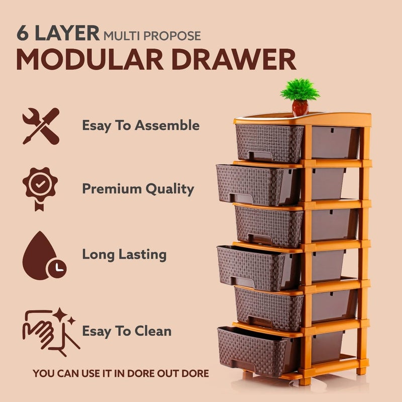 AZZOTE Plastic Drawers Storage - Versatile Storage Drawer Organizer Your Essentials - Ideal Drawers for Storage in Home, Office, or Classroom Brown | 5 Layer (6 Layer Brown) - Image 5