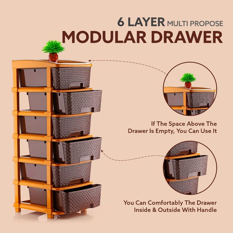 AZZOTE Plastic Drawers Storage - Versatile Storage Drawer Organizer Your Essentials - Ideal Drawers for Storage in Home, Office, or Classroom Brown | 5 Layer (6 Layer Brown) - Image 4