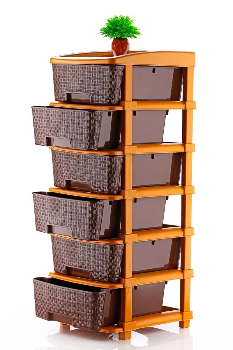 AZZOTE Plastic Drawers Storage - Versatile Storage Drawer Organizer Your Essentials - Ideal Drawers for Storage in Home, Office, or Classroom Brown | 5 Layer (6 Layer Brown) - Image 2