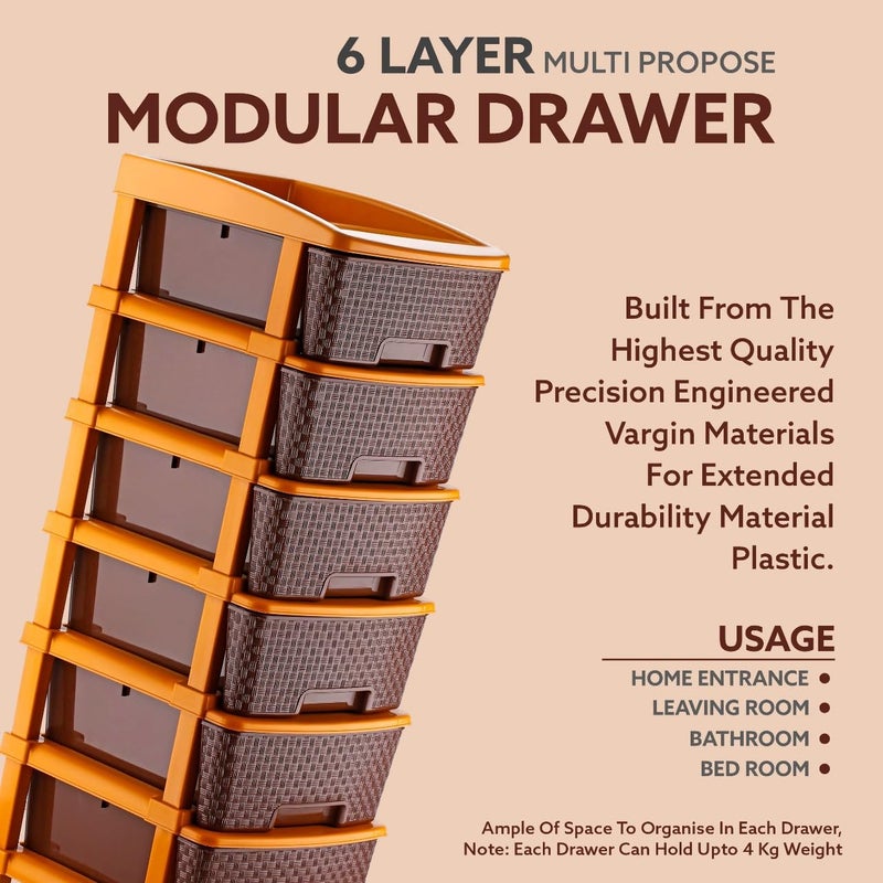 AZZOTE Plastic Drawers Storage - Versatile Storage Drawer Organizer Your Essentials - Ideal Drawers for Storage in Home, Office, or Classroom Brown | 5 Layer (6 Layer Brown) - Image 3