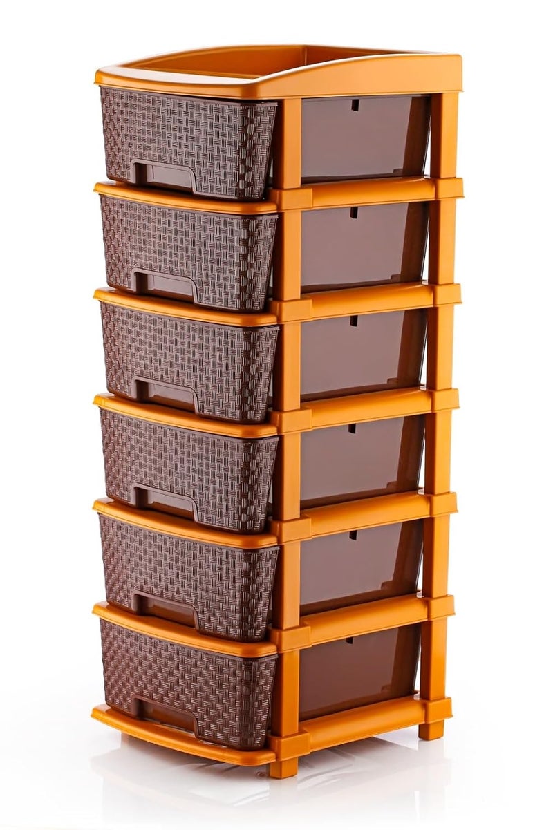 AZZOTE Plastic Drawers Storage - Versatile Storage Drawer Organizer Your Essentials - Ideal Drawers for Storage in Home, Office, or Classroom Brown | 5 Layer (6 Layer Brown) - Image 1