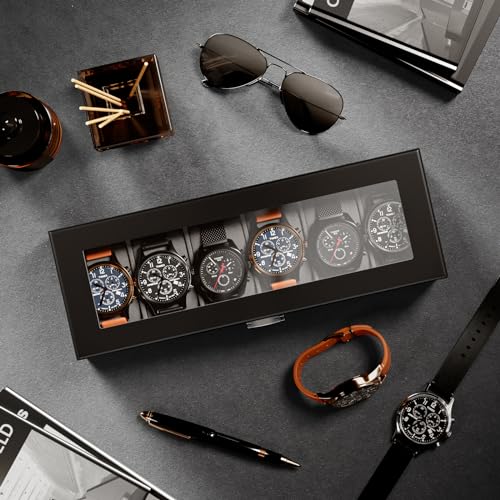 ProCase Wooden Watch Box for Men, 6 Slot Watch Display Case Mens Watch Box Organizer, Wood Watch Case for Men Watch Storage, Father's Day Gift Watch Holder Organizer with Glass Lid -MatteBlack - Image 4