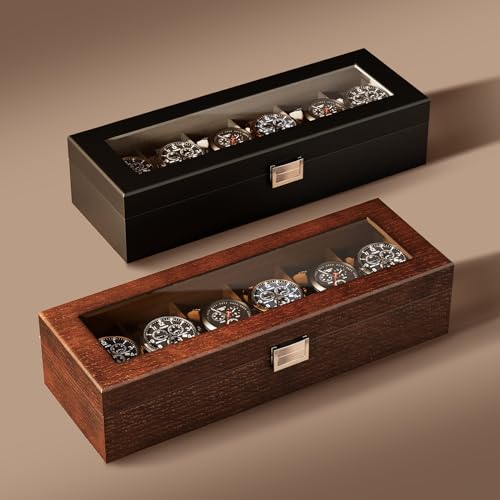 ProCase Wooden Watch Box for Men, 6 Slot Watch Display Case Mens Watch Box Organizer, Wood Watch Case for Men Watch Storage, Father's Day Gift Watch Holder Organizer with Glass Lid -MatteBlack - Image 5
