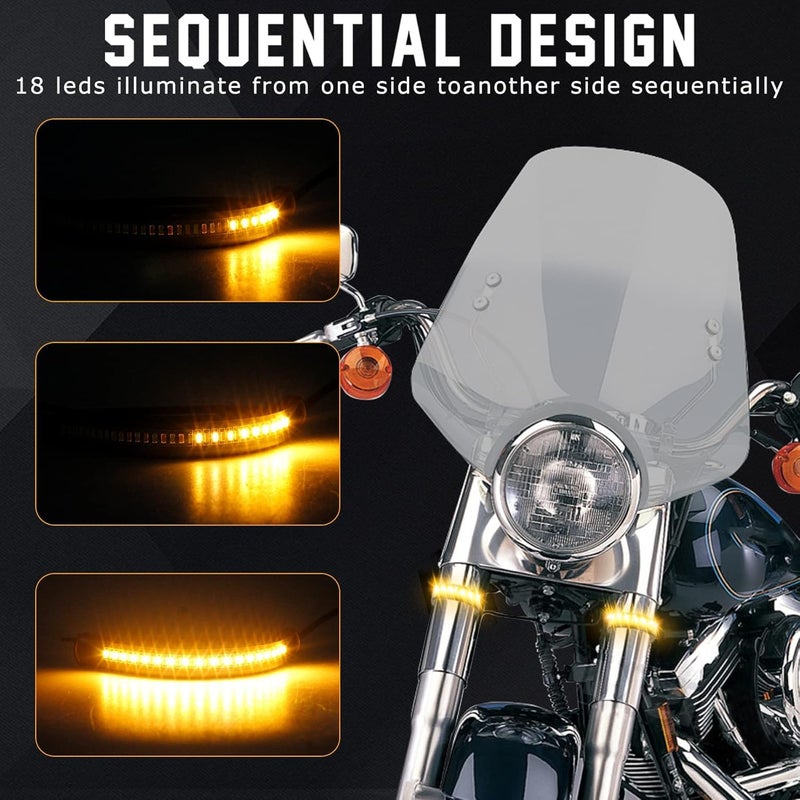 QUASCO Front Rear Motorcycle Led Turn Signals, Universal White Amber Fork Light Strip, Red Brake Tail Lights Compatible with Harley Cafe Racer Dual Sport Dirt Bike, Pack of 3 - Image 2