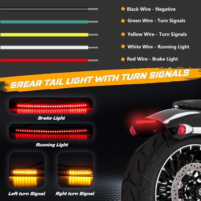 QUASCO Front Rear Motorcycle Led Turn Signals, Universal White Amber Fork Light Strip, Red Brake Tail Lights Compatible with Harley Cafe Racer Dual Sport Dirt Bike, Pack of 3 - Image 4
