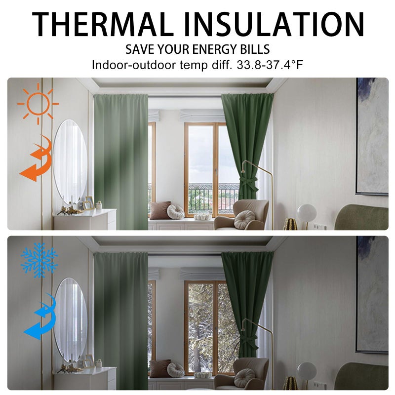 JIUZHEN Blackout Curtains for Bedroom - Thermal Insulated,Noise Reducing Room Darkening Privacy Rod Pocket Drapes for Living Room, Set of 2 Panels with Tiebacks, 42 x 63 inches Long, Olive Green - Image 4