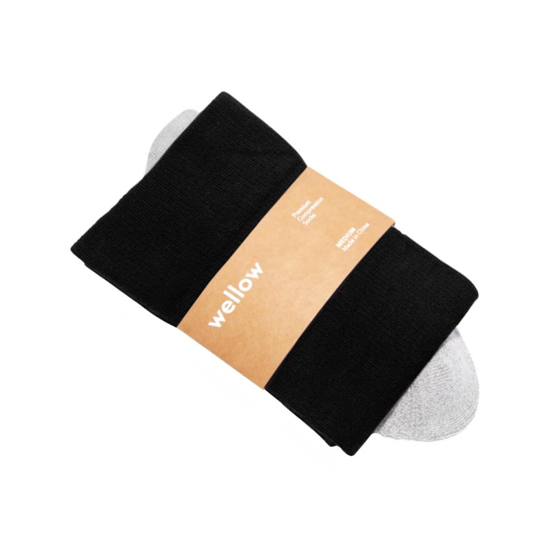 Wellow Knee High Compression Socks for Men & Women | 18-25 mmHg Made with Viscose from Bamboo | Nurses & Pregnancy Support | Relieves Swelling | Regular, SM, Black - Solids - Image 1
