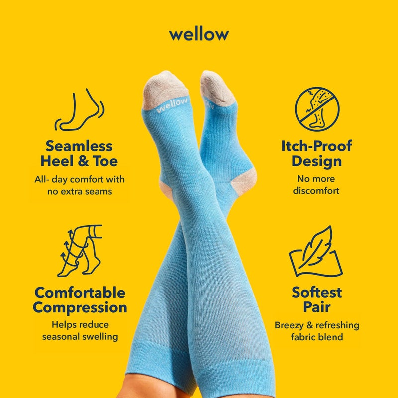 Wellow Knee High Compression Socks for Men & Women | 18-25 mmHg Made with Viscose from Bamboo | Nurses & Pregnancy Support | Relieves Swelling | Regular, SM, Black - Solids - Image 4