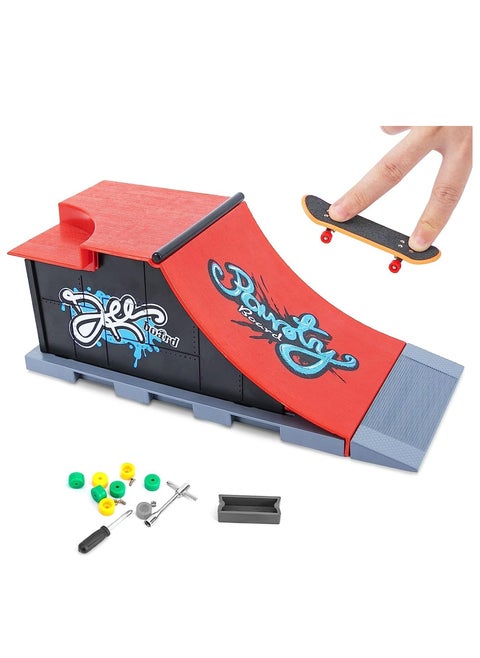 Finger Skateboard Ramp Set with Half Pipe - Complete Fingerboard Skatepark Kit for Kids & Adults, Interactive Freestyle Skate Game & Training Props