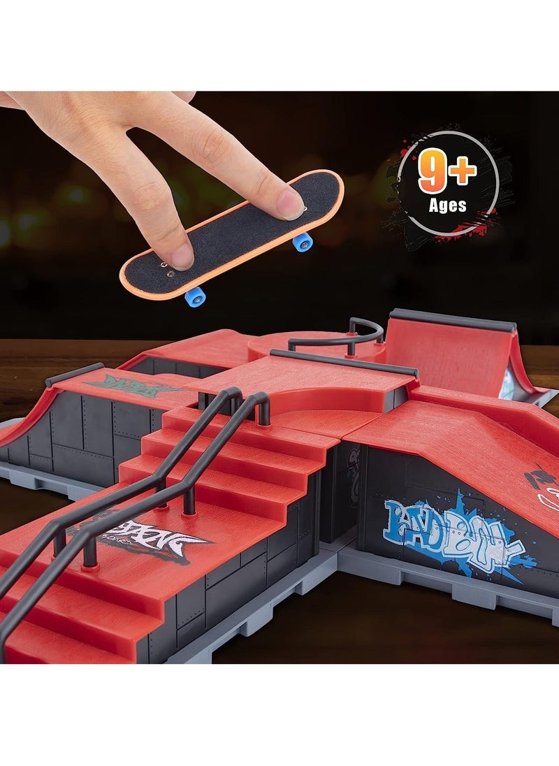 Finger Skateboard Ramp Set with Half Pipe - Complete Fingerboard Skatepark Kit for Kids & Adults, Interactive Freestyle Skate Game & Training Props