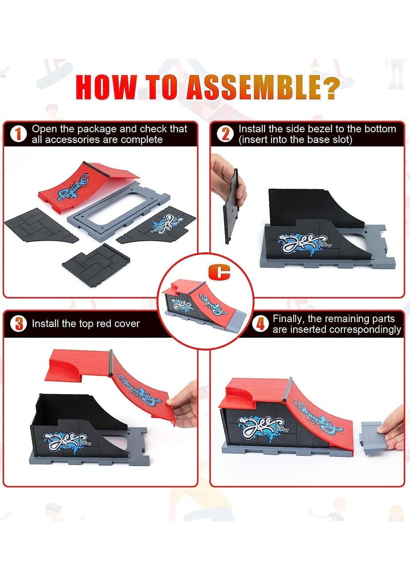 Finger Skateboard Ramp Set with Half Pipe - Complete Fingerboard Skatepark Kit for Kids & Adults, Interactive Freestyle Skate Game & Training Props