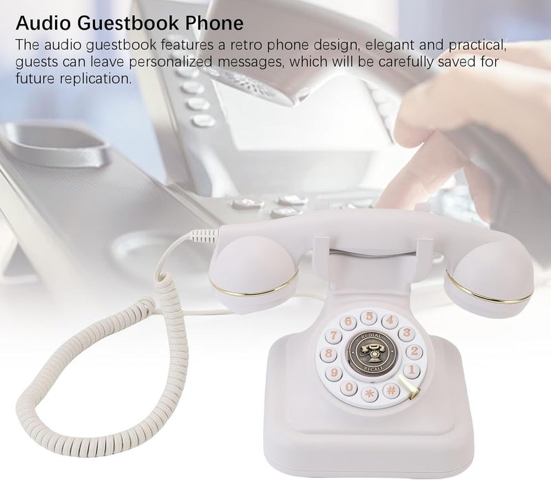 Luocute Audio Guestbook Retro Phone, Leave Message Voicemail on 32GB Card for Wedding, Birthday, Anniversary, Parties with Retro, Vintage Style, Home or Hotel Use (White) - Image 4