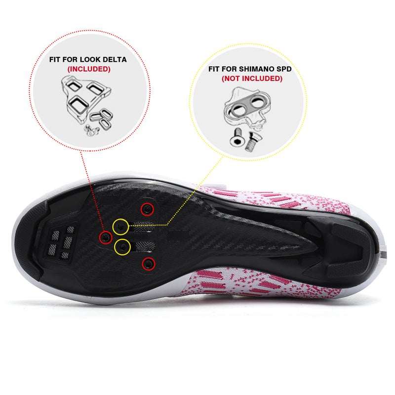 Unisex Road Bike Cycling Shoes Compatible with Peloton Shimano SPD Bike Riding Shoes for Men Women, 3 Straps, Pre-Installed Delta Cleats for Indoor Outdoor Cycling Biking Size 7 (White-Pink) - Image 5